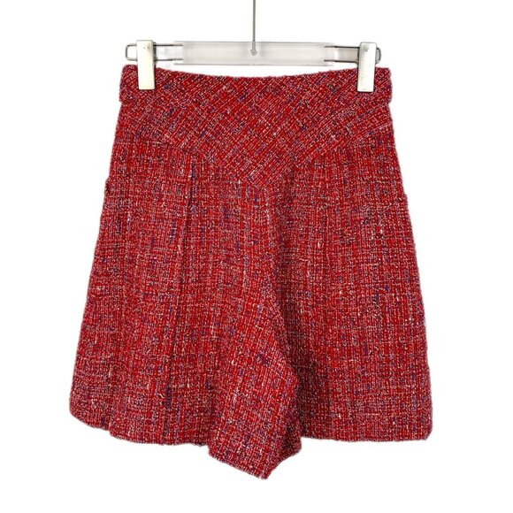 Chanel Red Tweed A-Line Skirt With Pearl Button Closure Size 36 Made In France C - Picture 2 of 7